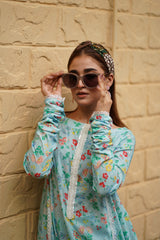 Mint Meadow Floral Dress- unstitched - Brands Kahani