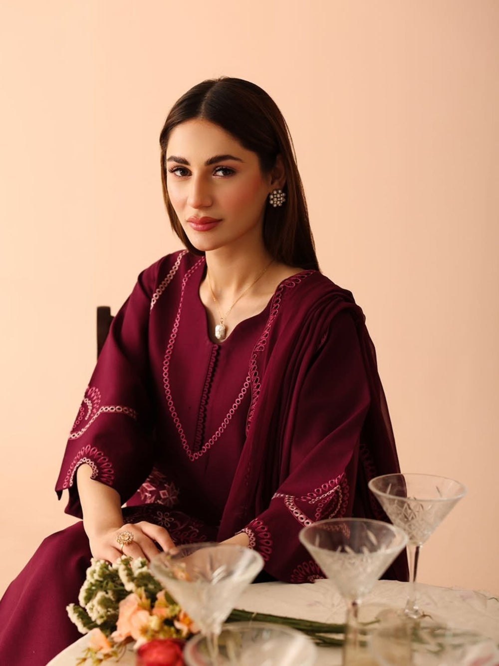 Maroon Cutwork – 3 Piece Suit - Brands Kahani