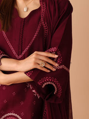 Maroon Cutwork – 3 Piece Suit - Brands Kahani