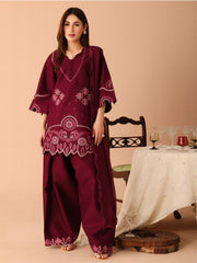 Maroon Cutwork – 3 Piece Suit - Brands Kahani
