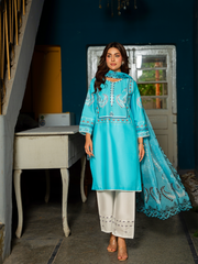 Elegant Turquoise Embroidered Lawn Suit Kahani47