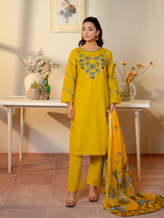Embroidered Mustard Yellow Lawn 3 Piece Suit | Kahani47 - Brands Kahani