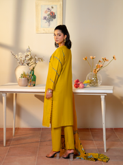 Embroidered Mustard Yellow Lawn 3 Piece Suit | Kahani47 - Brands Kahani
