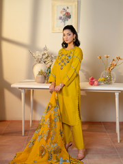 Embroidered Mustard Yellow Lawn 3 Piece Suit | Kahani47 - Brands Kahani