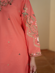 Beautiful Peach Pink Embroidered Ladies Suit - Kahani47 - Brands Kahani