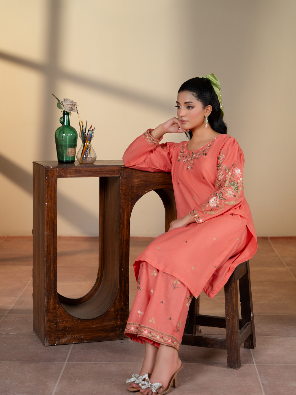 Beautiful Peach Pink Embroidered Ladies Suit - Kahani47 - Brands Kahani