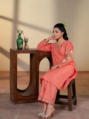 Beautiful Peach Pink Embroidered Ladies Suit - Kahani47 - Brands Kahani