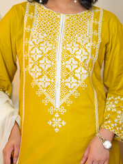 Yellow White Embroidered Ladies Suit - Kahani47 - Brands Kahani
