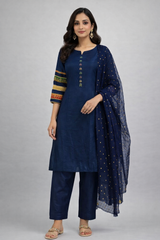 3 Pcs suit with multicoloured sequenced laces on sleeves and chiffon duppatta