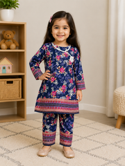 Kids Girls Pink Flower Print Suit