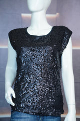 Women'S Party Top with Sequins And a Fitted Design Black