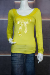 Women’s Yellow Bow Design Jersey Top
