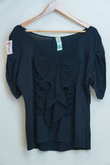 Women’s Black Ruffle Front Jersey Top