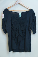 Women’s Black Ruffle Front Jersey Top