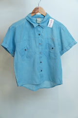 Women’s Light Blue Denim Style Short Sleeve Shirt
