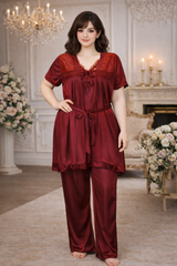 3 Piece Silk Pajama Suit | Soft & Stylish Women’s Nightwear 🌸