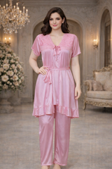 3 Piece Silk Pajama Suit | Soft & Stylish Women’s Nightwear 🌸