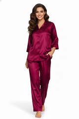 Smarty Pants Women's Silk Satin Comfort fit Shawl Collar Night Suit Pair