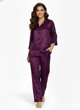 Women’s Maroon Silk Night Suit – Full Sleeves & Trouser Set