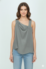 Women’s Elegant Grey Sleeveless Chiffon Top