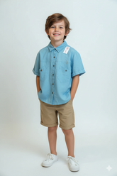 Women’s Light Blue Denim Style Short Sleeve Shirt