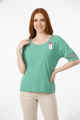 Green Polka Dot Women's Casual Top Stylish Summer Wear