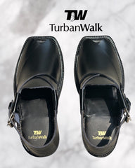 TurbanWalk Premium Black Peshawari Chappal – Handcrafted Leather & Cushion Sole - Brands Kahani