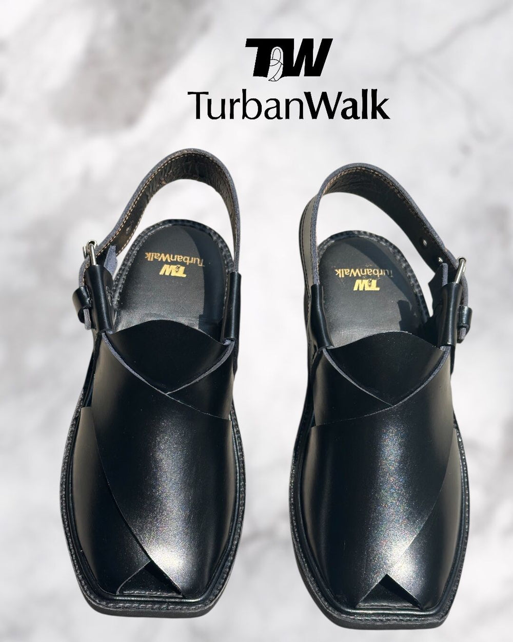 TurbanWalk Premium Black Peshawari Chappal – Handcrafted Leather & Cushion Sole - Brands Kahani