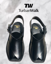 TurbanWalk Premium Black Peshawari Chappal – Handcrafted Leather & Cushion Sole - Brands Kahani