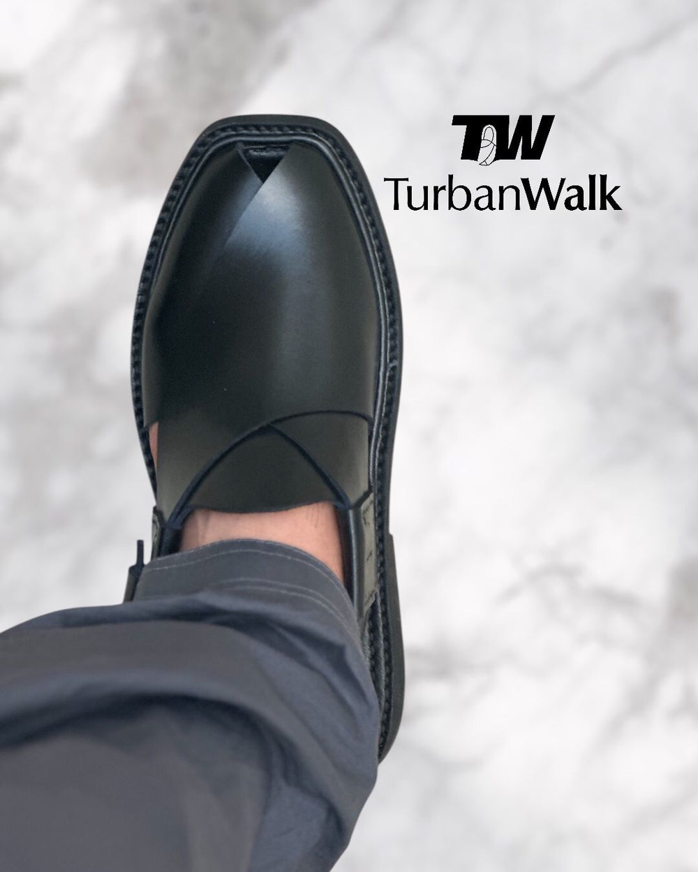 TurbanWalk Classic Black Peshawari Chappal – Handcrafted Leather with Adjustable Heel Strap - Brands Kahani