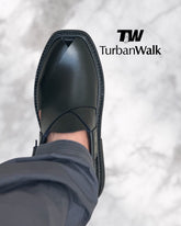 TurbanWalk Classic Black Peshawari Chappal – Handcrafted Leather with Adjustable Heel Strap - Brands Kahani