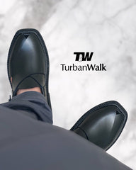 TurbanWalk Classic Black Peshawari Chappal – Handcrafted Leather with Adjustable Heel Strap - Brands Kahani