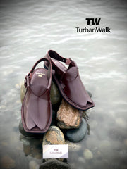 TurbanWalk Premium Maroon Leather Peshawari Chappal – Handmade Traditional Footwear - Brands Kahani