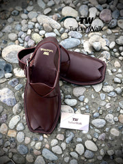 TurbanWalk Premium Maroon Leather Peshawari Chappal – Handmade Traditional Footwear - Brands Kahani