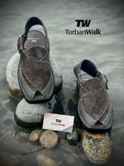 TurbanWalk Handmade Black Peshawari Chappal – Genuine Leather, Adjustable Heel Strap - Brands Kahani