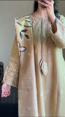 Graceful Golden 3-Piece Embroidered Cotton Suit – By Attirepret - Brands Kahani