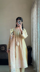 Graceful Golden 3-Piece Embroidered Cotton Suit – By Attirepret - Brands Kahani