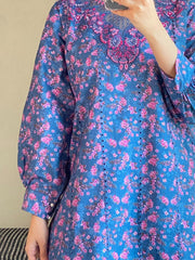 Blue Floral Cambric Suit with Magenta Trouser - Brands Kahani