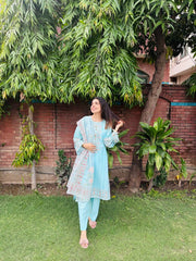 Enchanting Sky Blue Embroidered Suit - ATTIREPRET - Brands Kahani
