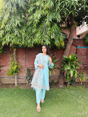 Enchanting Sky Blue Embroidered Suit - ATTIREPRET - Brands Kahani