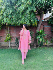 Attirepret - Charming Pink Ready-to-Wear Cotton 3-Piece Suit - Brands Kahani
