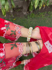 Radiant Red Embroidered 3-Piece Cotton Suit by AttirePret - Brands Kahani