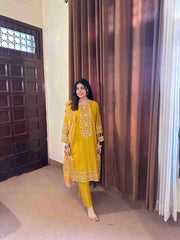 Attirepret - Radiant Yellow Cotton 3-Piece Suit - Brands Kahani