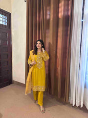 Attirepret - Radiant Yellow Cotton 3-Piece Suit - Brands Kahani