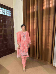 Attirepret Soft Pink 3-Piece Cotton Embroidered - Brands Kahani