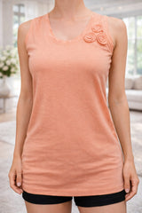 Women’s Solid Sleeveless Camisole – Soft Cotton Tank Top with Floral Shoulder Detail