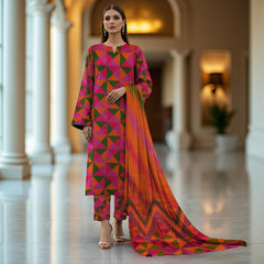 All Over Dora Linen Shirt with Matching Printed Trouser and Dupatta