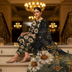 All Over Dora Linen Printed Shirt with Matching Printed Trouser & Dupatta