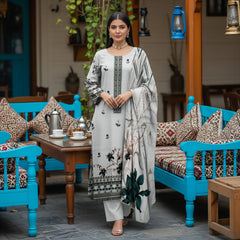 All Over Dora Linen Print Shirt with Matching Trouser & Dupatta