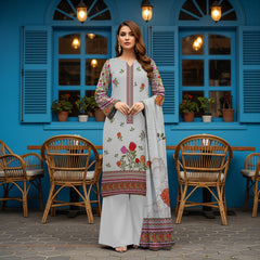 All Over Dora Linen Print Shirt with Matching Trouser & Dupatta